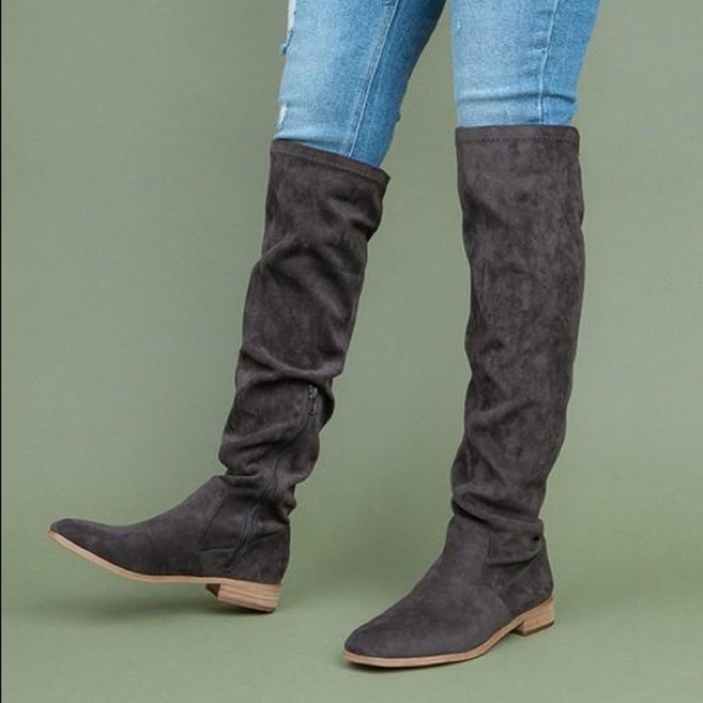 Charcoal Suede Tall Boots
